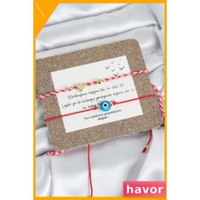 Havor Kırmızı Beyaz Iplikten Nazar ve Kalp Desenli Bileklik Seti