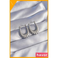 Havor Kararmaz Paslanmaz Çelik Baklava Desenli Küpe