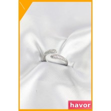 Havor Ayarlanabilir Zirkon Taşlı Pirinç Yüzük Gümüş Renk