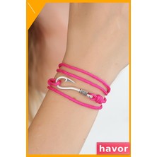 Havor Fuşya Renkli Metal Kancalı Çoklu Kadın Bilekliği