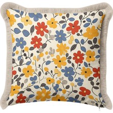 Hanna Home Dekoratif Yastık Kılıfı Botanik Floral Desenli Kanepe Dekorasyonu Saçaklı Kırlent Kılıfı 43X43 cm