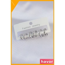 Havor Oval Bombeli Pirinç Küpe Seti Gümüş Renk