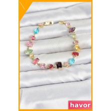 Havor Kristal Taşlı Kesimli Gümüş Renk Bileklik Kadın Pirinç