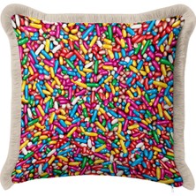 Hanna Home Kırlent Kılıfı Renkli Şekerleme Desenli Saçaklı Kırlent Kılıfı Kırlent Kılıfı Koltuk Takımı Aksesuarı 43X43 cm