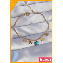 Havor Minimal Kalp Desenli Mavi Taşlı Paslanmaz Bileklik