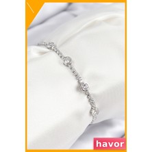 Havor Zirkon Taşlı Gümüş Rengi Asansörlü Kadın Bilekliği