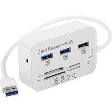 USB 3.0/3.1 Hub + Card Reader Çoklu Kart Okuyucu, 3 USB Girişli, 5/10 Gbps Veri Aktarım Destekli,