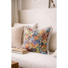 Hanna Home Saçaklı Saçaklı Kırlent Renkli Çiçekli Dekoratif Kırlent Kılıfı Oturma Odası Kırlenti 43X43 cm