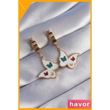 Havor Paslanmaz Çelik Kelebek Desenli Küpe Altın Renk