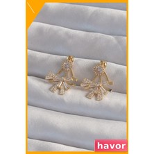 Havor Zirkon Taşlı Pirinç Fiyonk Küpe Modeli