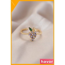 Havor Ayarlanabilir Zirkon Taşlı Altın Renk Yüzük