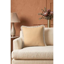 Hanna Home Saçaklı Kırlent Kılıfı Naturel Bej Özel Desenli Koltuk Takımı Aksesuarı Saçaklı Kırlent Kılıfı 43X43 cm