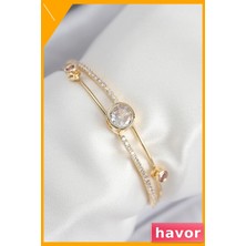 Havor Pirinç Zirkon Taşlı Kadın Bileklik Altın Renk