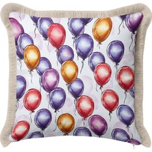 Hanna Home Dekoratif Kırlent Kılıfı Balon Desenli Yatak Odası Dekoru Saçaklı Kırlent Kılıfı 43X43 cm