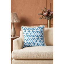 Hanna Home Dekoratif Kırlent Kılıfı Mavi Geometrik Desenli Oturma Odası Kırlenti Saçaklı Yastık Kılıfı 43X43 cm