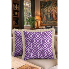 Hanna Home Saçaklı Kırlent Kılıfı Lila Mor Mor Geometrik Desenli Yastık Kılıfı Oturma Odası Kırlenti 43X43 cm
