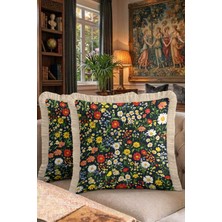 Hanna Home Dekoratif Kırlent Kılıfı Çiçek Desenli Saçaklı Kırlent Ev Dekorasyonu 43X43 cm Dijital Baskılı