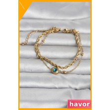 Havor Paslanmaz Çelik Burgu Zincir Nazarlı Bileklik Gold