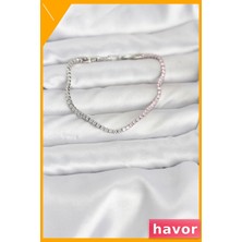 Havor Zirkon Taşlı Kadın Bileklik Pembe Beyaz Su Yolu Desenli
