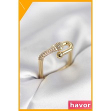 Havor Ayarlanabilir Pirinç Yüzük Zirkon Taşlı Kare Tasarım