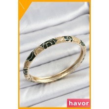 Havor Siyah ve Kahverengi Motifli Pirinç Kadın Bilekliği