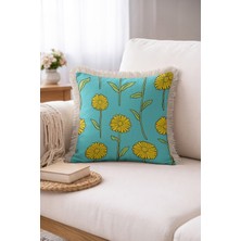 Hanna Home Saçaklı Kırlent Kılıfı Botanik Floral Desenli Saçaklı Kırlent Salon Koltuk Yastığı 43X43 cm