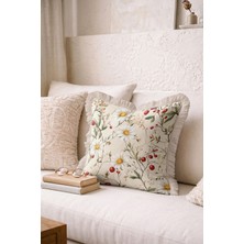 Hanna Home Saçaklı Saçaklı Kırlent Kırlent Kılıfı Çiçekli Dekoratif Yastık Kılıfı Salon Koltuk Yastığı 43X43 cm
