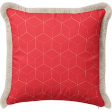 Hanna Home Saçaklı Kırlent Kılıfı Kırlent Kılıfı Kırmızı Geometrik Desenli Kırlent Kılıfı Salon Koltuk Yastığı 43X43 cm