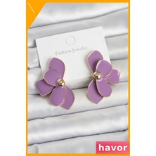 Havor Lotus Model Pirinç Kadın Küpe Mor Mineli