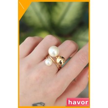 Havor Ayarlanabilir Pirinç Yüzük Inci Taş Detaylı