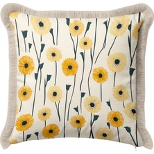 Hanna Home Çiçek Desenli Dekoratif Kırlent Kılıfı Saçaklı Kırlent Yatak Odası Dekoru 43X43 cm