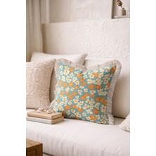 Hanna Home Saçaklı Saçaklı Kırlent Botanik Floral Desenli Dekoratif Yastık Kılıfı Kanepe Dekorasyonu 43X43 cm