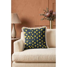 Hanna Home Dekoratif Yastık Kılıfı Çiçek Desenli Saçaklı Kırlent Koltuk Takımı Aksesuarı 43X43 cm