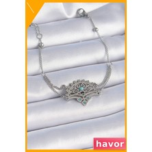 Havor Mavi Taşlı Etnik Desenli Kadın Bileklik 316L Çelik