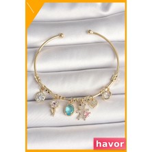 Havor Pirinç Ayıcık Figürlü Kalp Detaylı Charm Bileklik Zirkon Taşlı