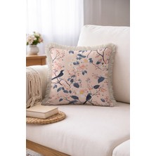 Hanna Home Saçaklı Kırlent Kılıfı Kuş Desenli Yatak Odası Dekoru Saçaklı Saçaklı Kırlent 43X43 cm