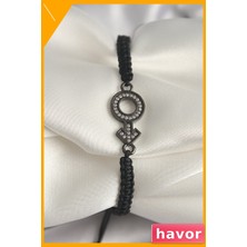 Havor Zirkon Taşlı Makrome Bileklik Füme Renk Asansörlü Tasarım