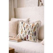 Hanna Home Saçaklı Kırlent Kılıfı Etnik Tüy Desenli Ev Dekorasyonu Saçaklı Yastık Kılıfı 43X43 cm
