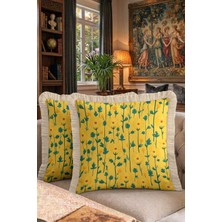 Hanna Home Çiçek Desenli Saçaklı Kırlent Kılıfı Saçaklı Kırlent Ev Dekorasyonu 43X43 cm Dijital Baskılı