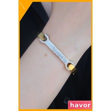 Havor Zirkon Taşlı Kadın Kelepçe 316L Çelik Kararmaz