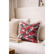 Hanna Home Saçaklı Kırlent Kılıfı Kamuflaj Desenli Dekoratif Kırlent Kılıfı Koltuk Takımı Aksesuarı 43X43 cm