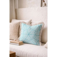 Hanna Home Kırlent Kılıfı Açık Mavi Geometrik Desen Saçaklı Kırlent Kılıfı Saçaklı Kırlent Kanepe Dekorasyonu 43X43 cm