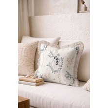Hanna Home Dekoratif Yastık Kılıfı Bej Yastık Kılıfı Kanepe Dekorasyonu Saçaklı Yastık Kılıfı 43X43 cm
