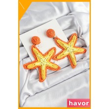 Havor Pirinç Deniz Yıldızı Desenli Kadın Küpe Turuncu Renk
