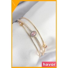 Havor Pirinç Baget Bileklik Zirkon Taş Detaylı Kadın Aksesuarı