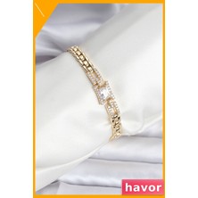 Havor Kare Taşlı Altın Renkli Kadın Bilekliği