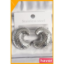 Havor Pirinç Yılan Desenli Yarım Halka Kadın Küpe