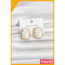 Havor Vintage Inci Model Gold Renk 316L Çelik Kadın Küpe