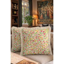 Hanna Home Saçaklı Yastık Kılıfı Botanik Floral Desenli Dekoratif Yastık Kılıfı Yatak Odası Dekoru 43X43 cm