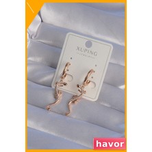 Havor Kertenkele Figürlü Zirkon Taşlı Küpe Gül Rengi